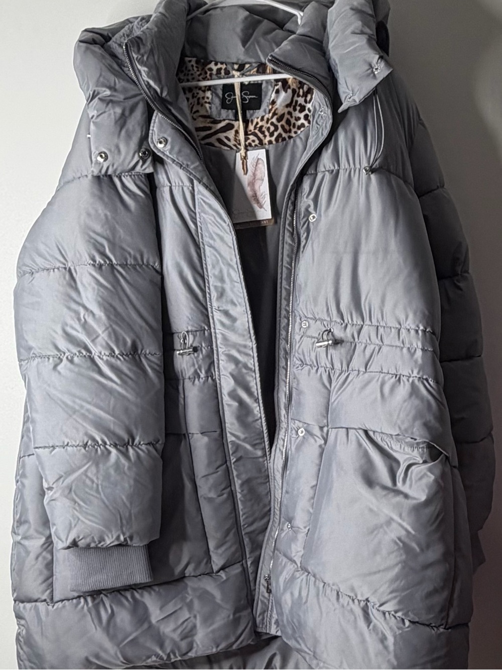Jessica Simpson Light Grey Quilted Puffer Coat with Hood